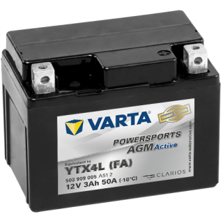 Motobaterie Varta Powersports AGM Active 3Ah, 12V, 503 909 005, YTX4L-4
